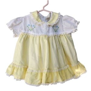 Vintage Toddle Tyke Baby Girls Yellow Embroidered Dress Size Size 6-12 Months